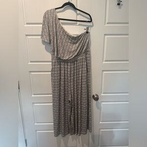 Anthropologie Maeve Jamie Wide Leg Jumpsuit One Shoulder Stretch Jersey Size L